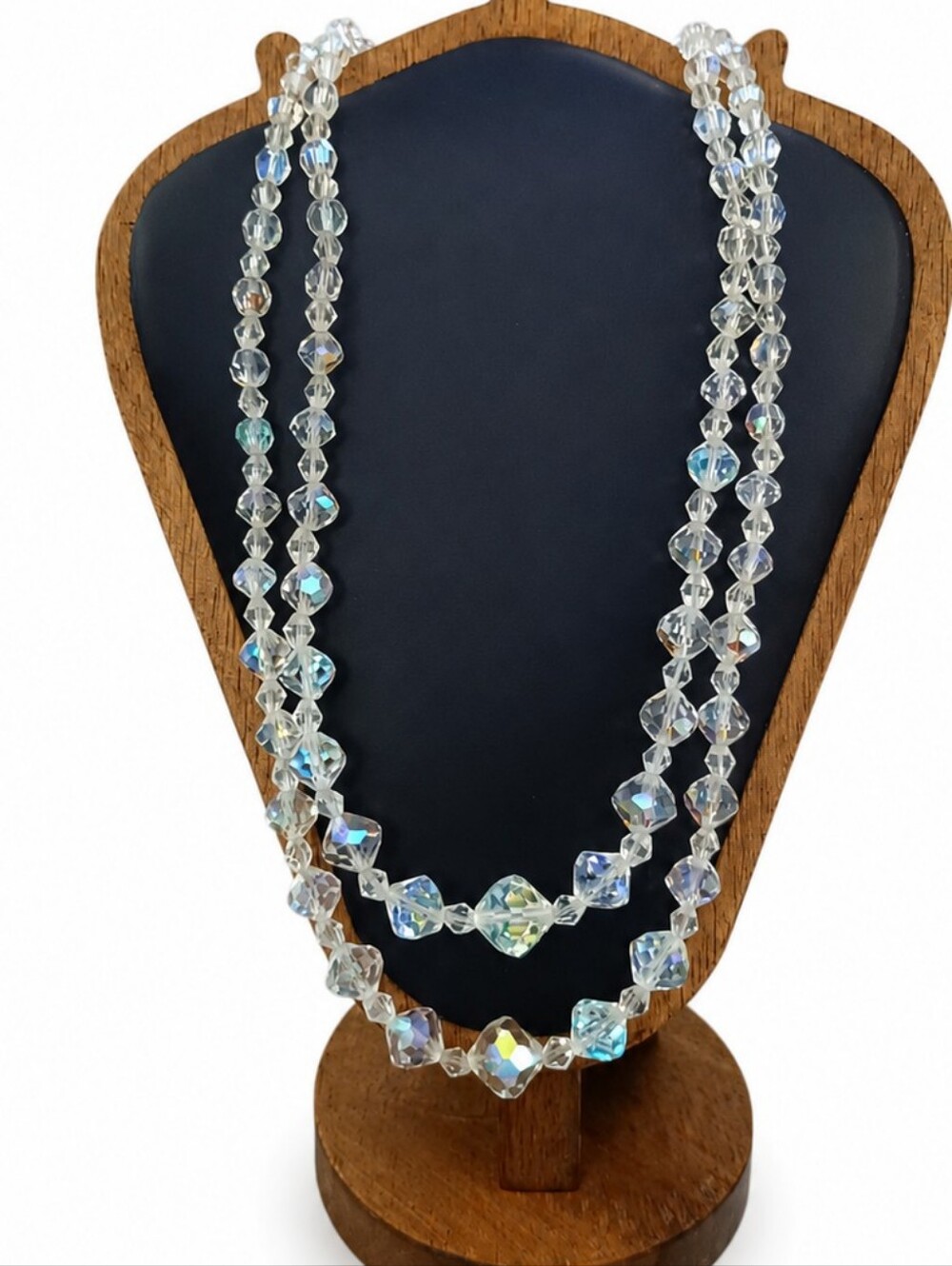Vintage Crystal Aurora Borealis Double Strand Necklace - Clear